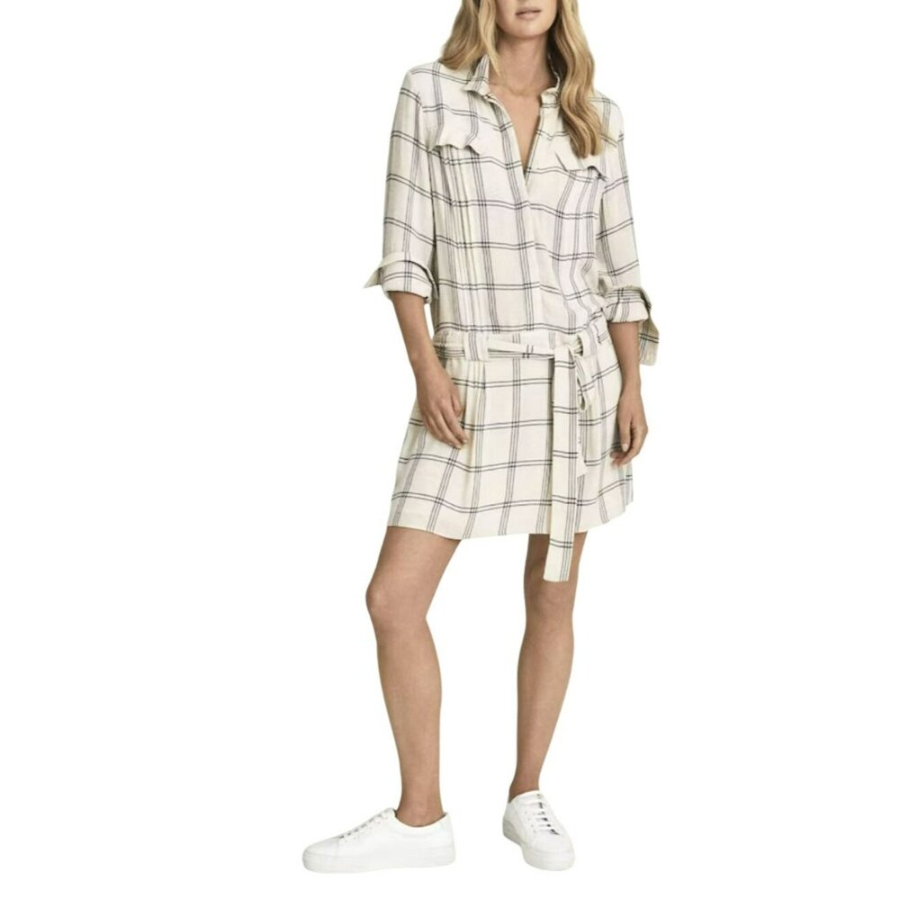 Reiss $375 Dasha Checked Drop Waist Mini Dress Size 10 NWT